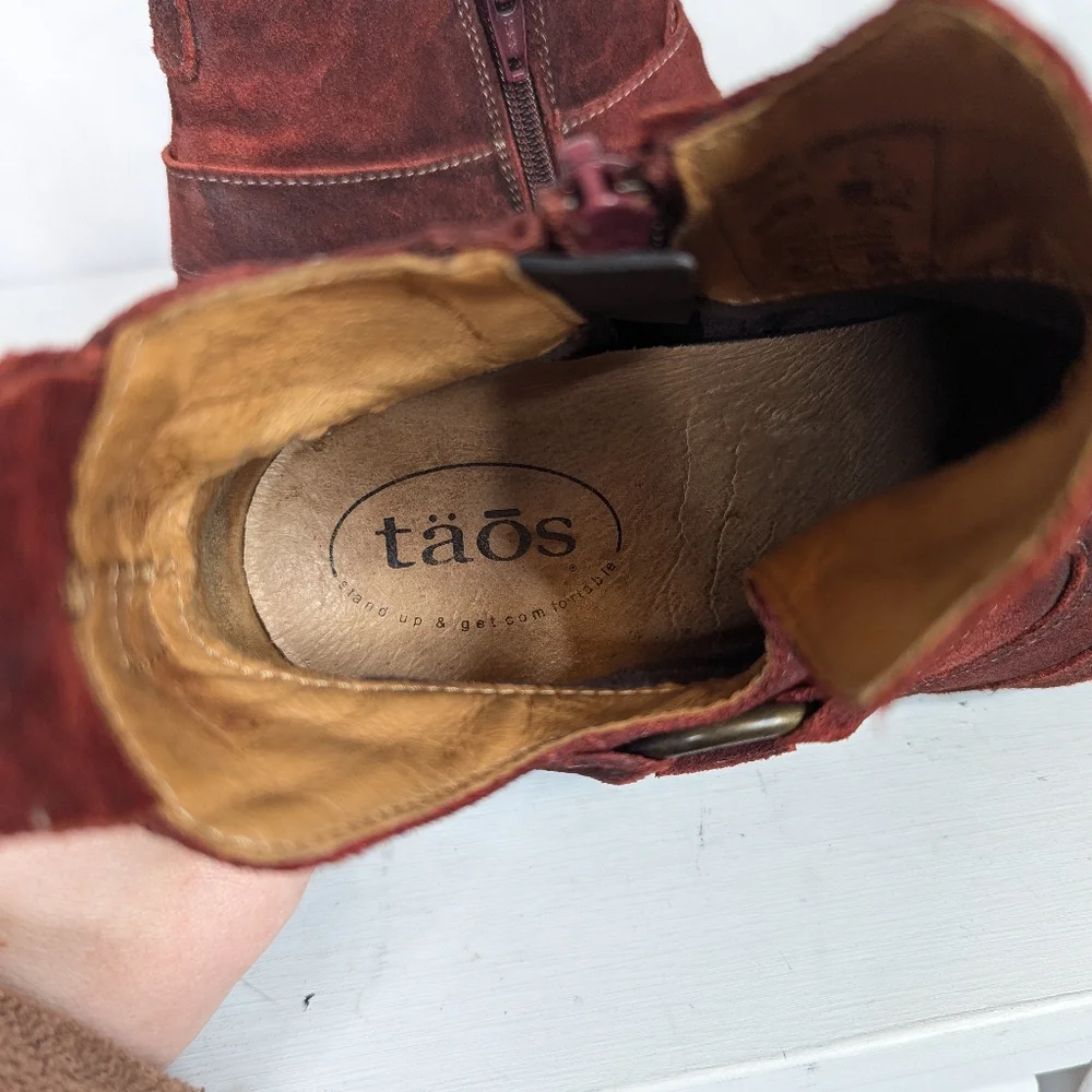 Toas Howdy Red Garnet Rugged Suede Leather Ankle Boots - Size 9-9.5 - Picture 6 of 8